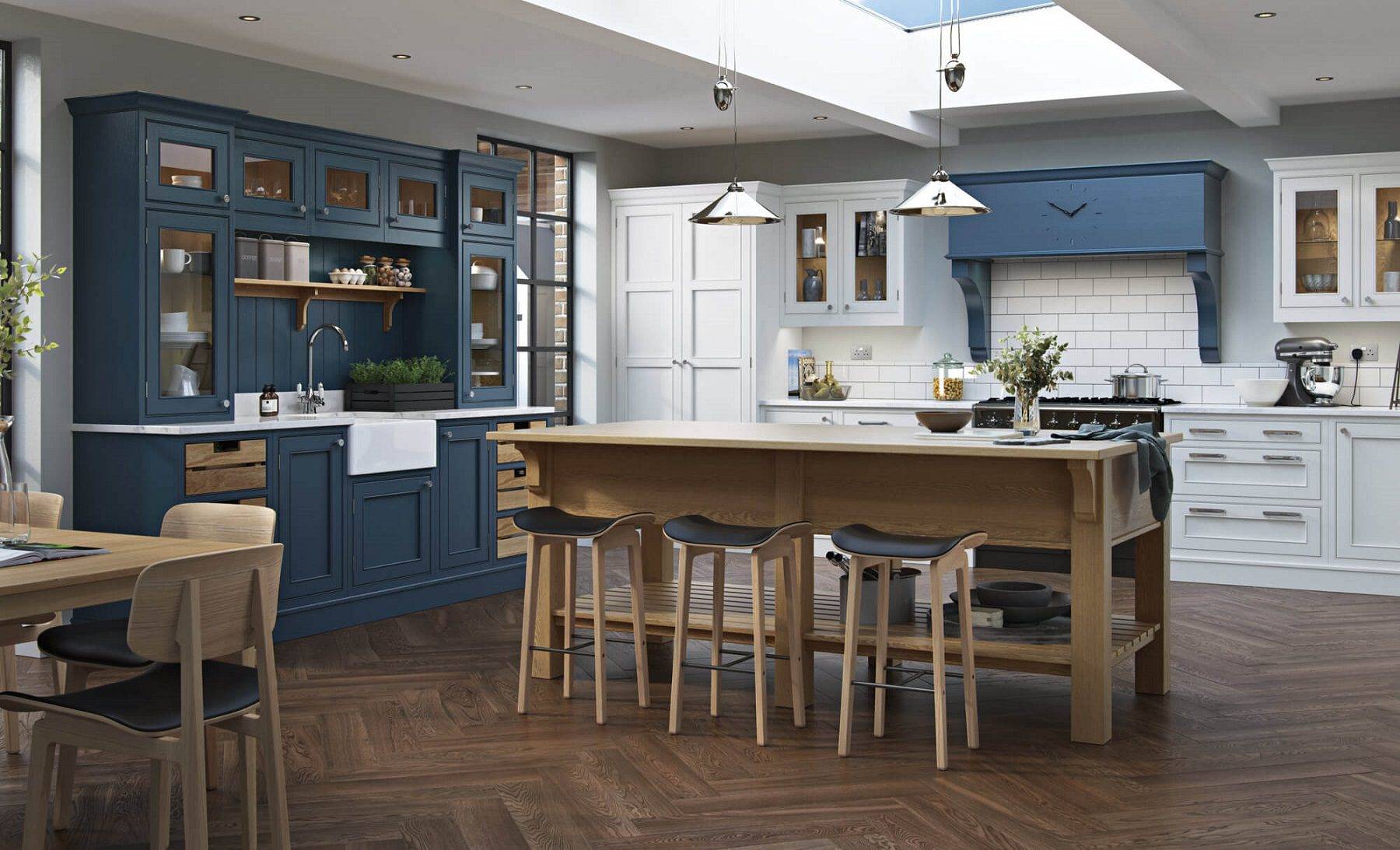 Bespoke Modern Contemporary Lawrence Painted Brilliant White Parisianblue Kitchen Hero | Unlimited Kitchens, Nottingham